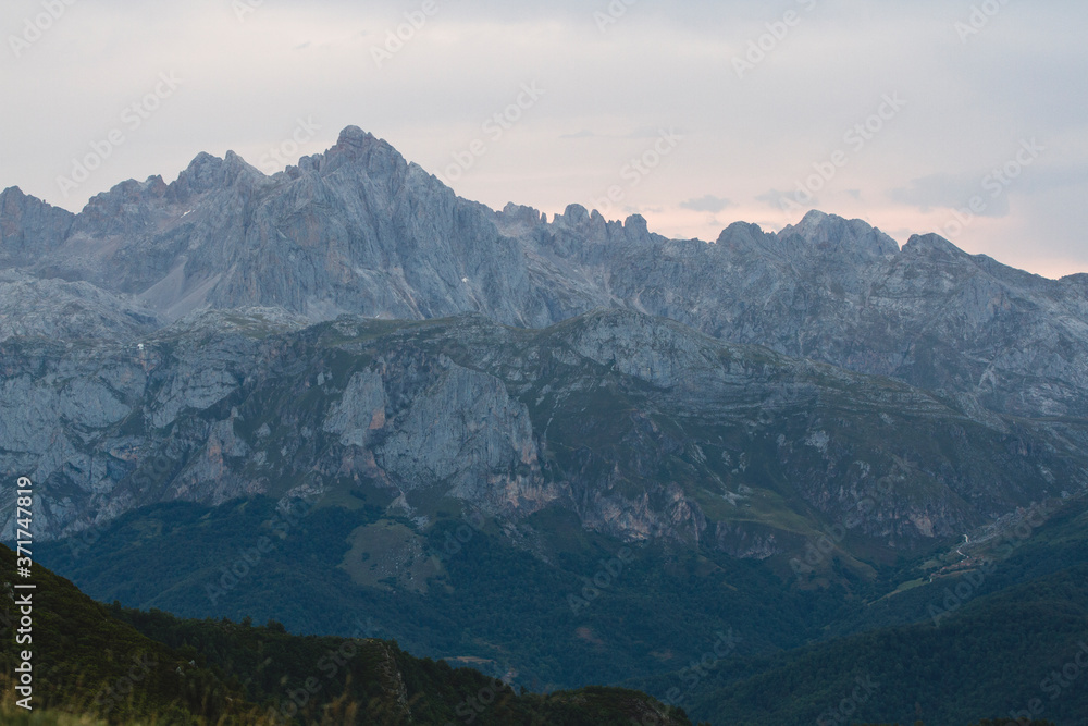 View the mountains of the Picos de Europa of Asturias in the afternoon from the Llesba lookout