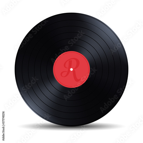 Old, retro red vinyl record, LP, vector illustration isolated on white background