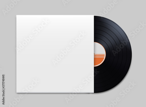 Realistic Vinyl Record with Cover Mockup. Retro design. Front view. Vector