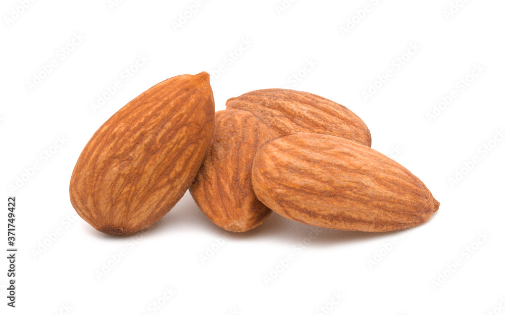 Close up,Almonds isolated on white background. Close up,Almonds isolated on white background.