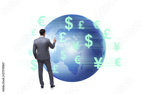 Global money transfer and exchange concept with businessman