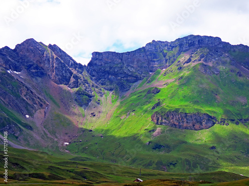 Alpine peaks Rotstock and Glogghüs (Glogghues or Glogghus) in the Uri Alps mountain massif, Melchtal - Canton of Obwald, Switzerland (Kanton Obwalden, Schweiz) photo