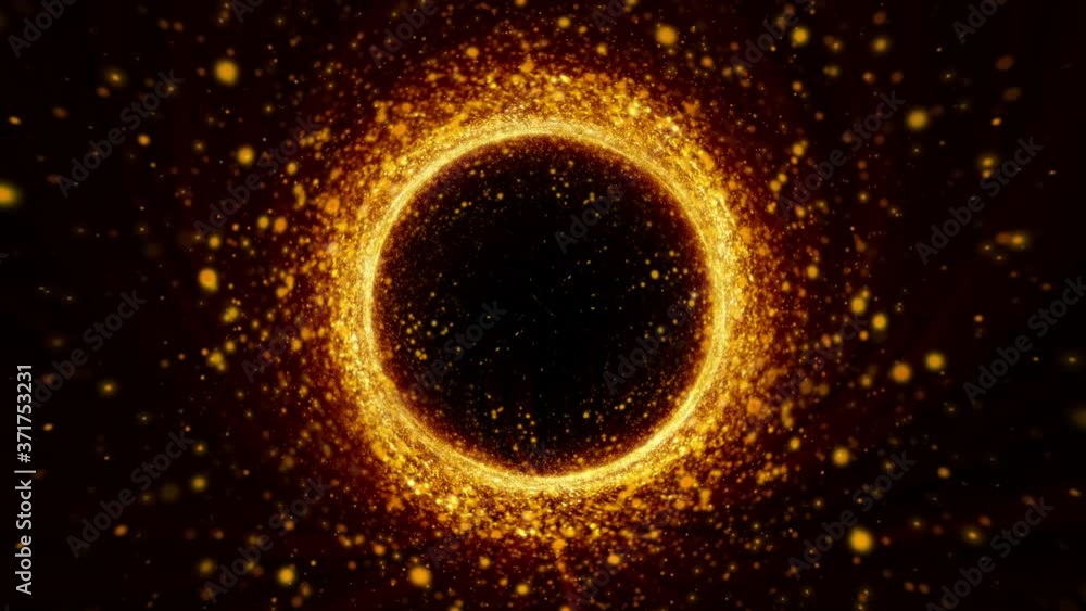 Gold Ring Futuristic Rotation Particle Floating Glittering 4K Animation On Black Background Gold Ring Futuristic Rotation Particle Floating Glittering 4K Animation On Black Background