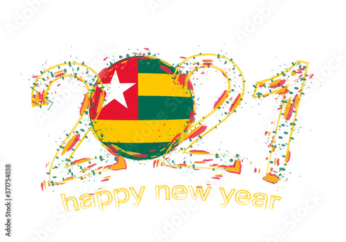 Happy New 2021 Year with flag of Togo.