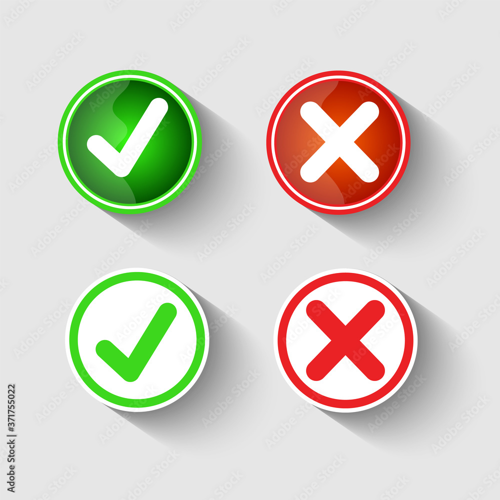 Set check mark and cross icon button Vector illustartion Set check mark and cross icon button Vector illustartion