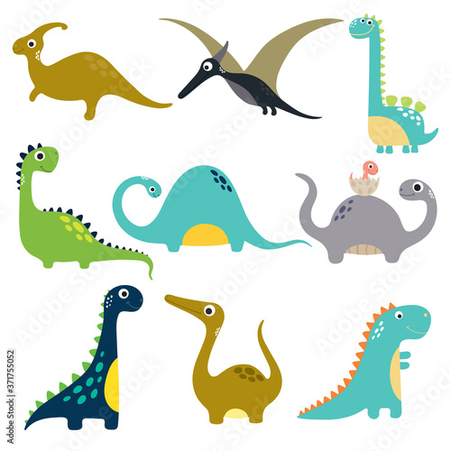 Funny cartoon dinosaurs collection. Vector illustration