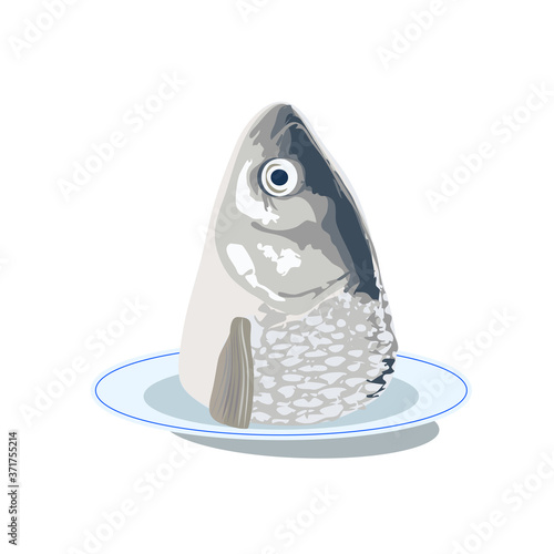 fish head on a platter. Clip art for jewish holiday Rosh Hashanah