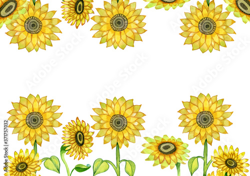 Fototapeta Naklejka Na Ścianę i Meble -  Sunflowers frame banner watercolor by hand
