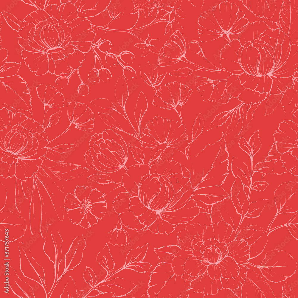 vector red plant pattern textured seamless wallpaper background