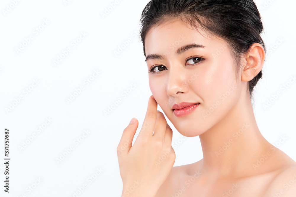 Beautiful Young asian Woman with Clean Fresh Skin, on white background, Face care, Facial treatment, Cosmetology, beauty and spa, Asian women portrait Beautiful Young asian Woman with Clean Fresh Skin, on white background, Face care, Facial treatment, Cosmetology, beauty and spa, Asian women portrait