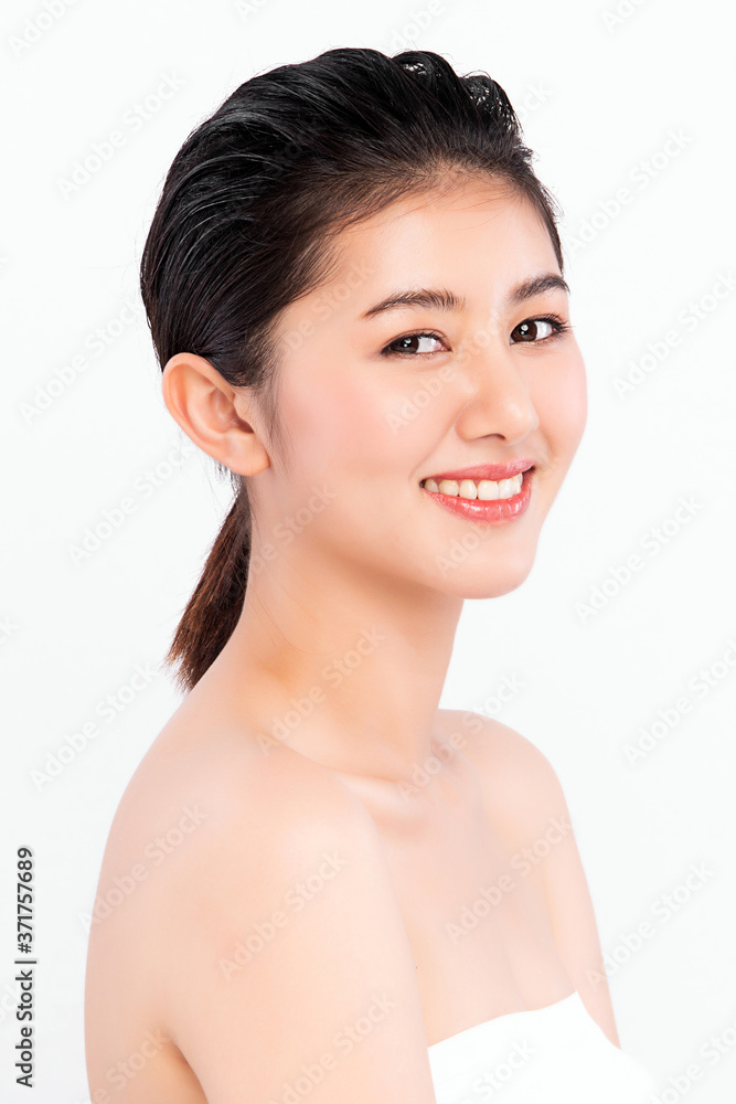 Beautiful Young asian Woman with Clean Fresh Skin, on white background, Face care, Facial treatment, Cosmetology, beauty and spa, Asian women portrait Beautiful Young asian Woman with Clean Fresh Skin, on white background, Face care, Facial treatment, Cosmetology, beauty and spa, Asian women portrait