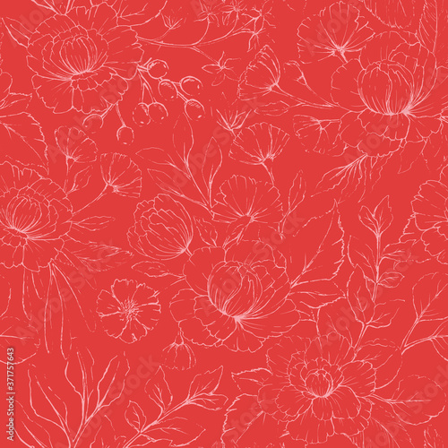 Fototapeta Naklejka Na Ścianę i Meble -  vector red plant pattern textured seamless wallpaper background