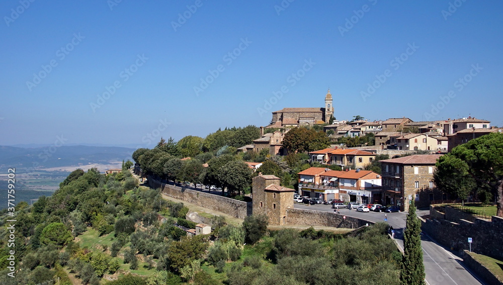 Scenic aerial view over the town of Montalcino, province of Siena, Tuscany, Italy