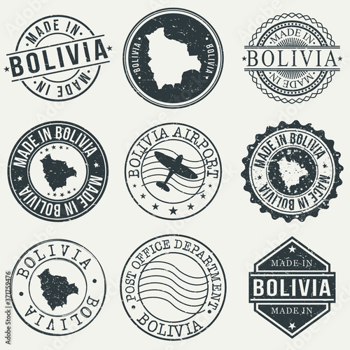 Bolivia Set of Stamps. Travel Stamp. Made In Product. Design Seals Old Style Insignia.