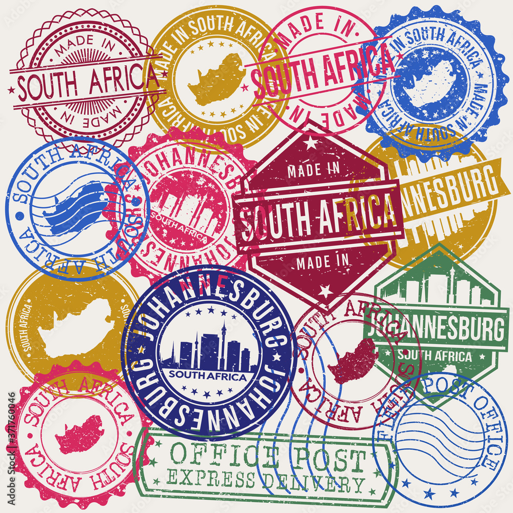 Fototapeta premium Johannesburg South Africa Set of Stamps. Travel Stamp. Made In Product. Design Seals Old Style Insignia.