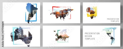 Vector layout of the presentation slides design business templates, multipurpose template for presentation brochure. Design template in the form of world maps and colored frames, insert your photo.