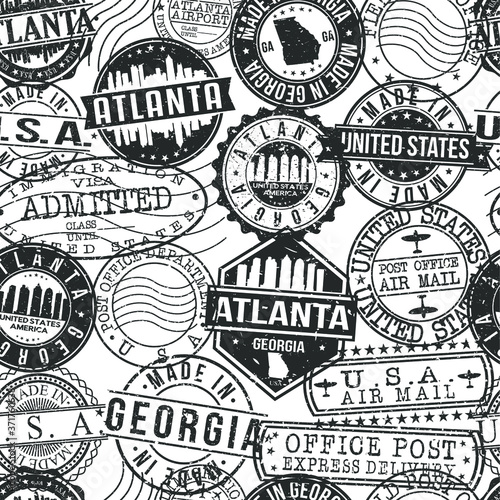 Atlanta Georgia Stamp Vector Art Postal Passport Travel Design Set Pattern Wrap.