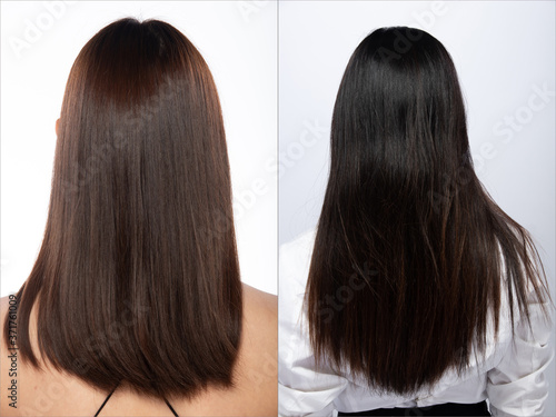 Fashion Portrait Profile Asian Woman Long straight line black Hair