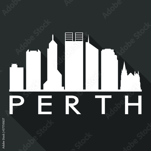 Perth Flat Icon Skyline Silhouette Design City Vector Art Famous Buildings.