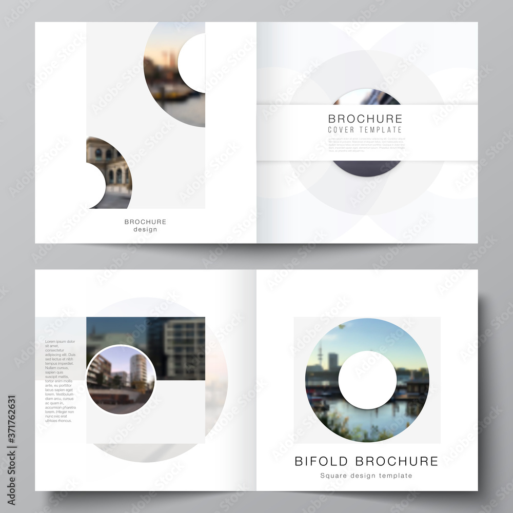 Vector layout of two covers templates for square bifold brochure, flyer, magazine, cover design, book design, brochure cover. Background template with rounds, circles for IT, technology. Minimal style