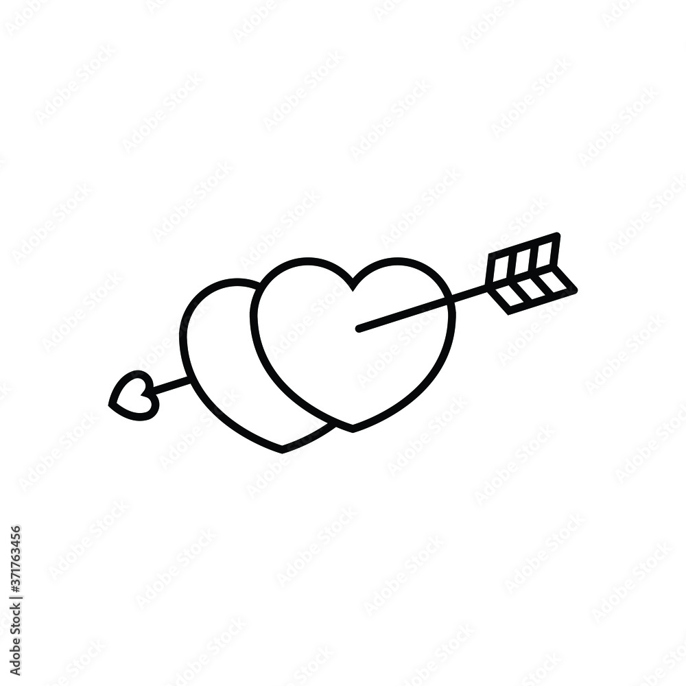 Hearts with arrow thin icon isolated on white background, simple line icon for your work. Hearts with arrow thin icon isolated on white background, simple line icon for your work.