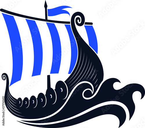 Viking Long boat surfing the Wave
