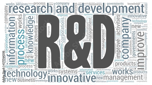 R&D - research and development word cloud isolated on a white background.