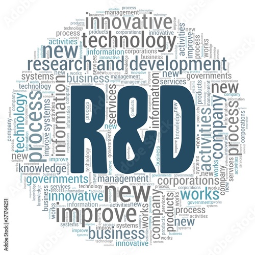 R&D - research and development word cloud isolated on a white background.