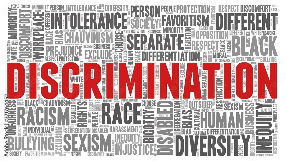 Discrimination word cloud isolated on a white background. Discrimination word cloud isolated on a white background.