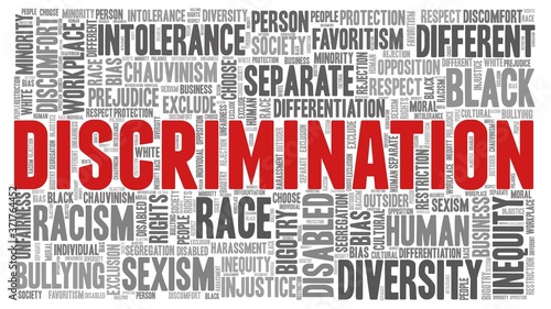 Discrimination word cloud isolated on a white background. 