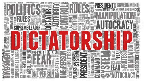 Dictatorship word cloud isolated on a white background.