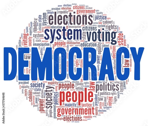 Democracy word cloud isolated on a white background.