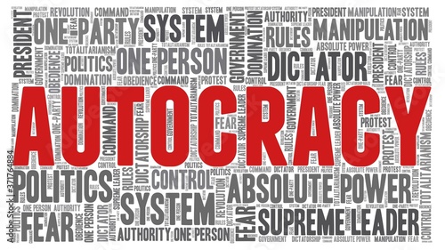 Autocracy word cloud isolated on a white background. 