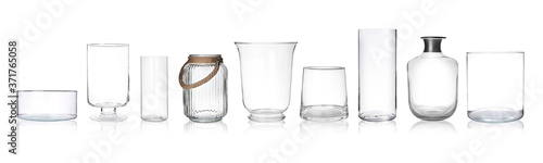 Εκτύπωση καμβά Set of empty glass vases on white background. Banner design