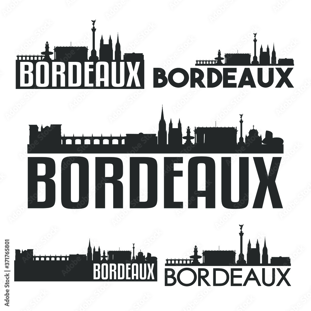 Bordeaux France Flat Icon Skyline Vector Silhouette Design Set Landmark Logo.