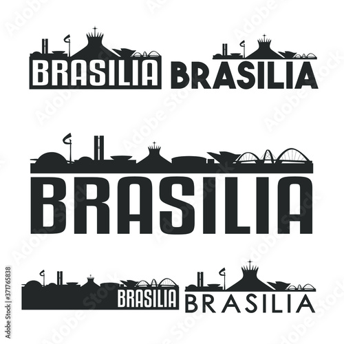 Brasilia Brazil Flat Icon Skyline Vector Silhouette Design Set Landmark Logo.
