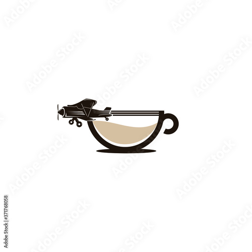 Coffee Plane transportation Logo Design, Air break logo, Traveling breakfast logo, coffee travel, Air Coffee logo design template vector