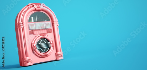 Tableau sur toile Pink jukebox on a blue background