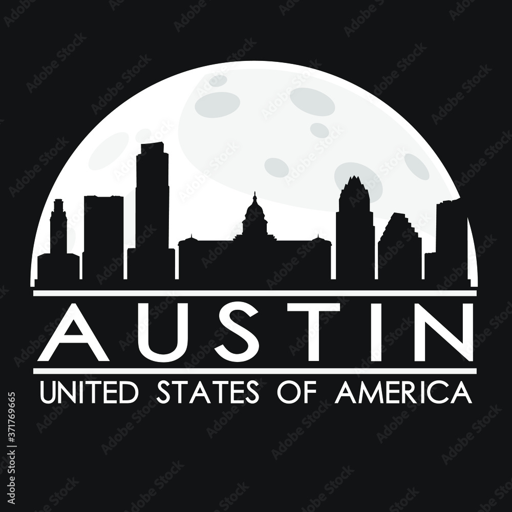 Austin Skyline Silhouette City Vector Design Art Moon Sky.