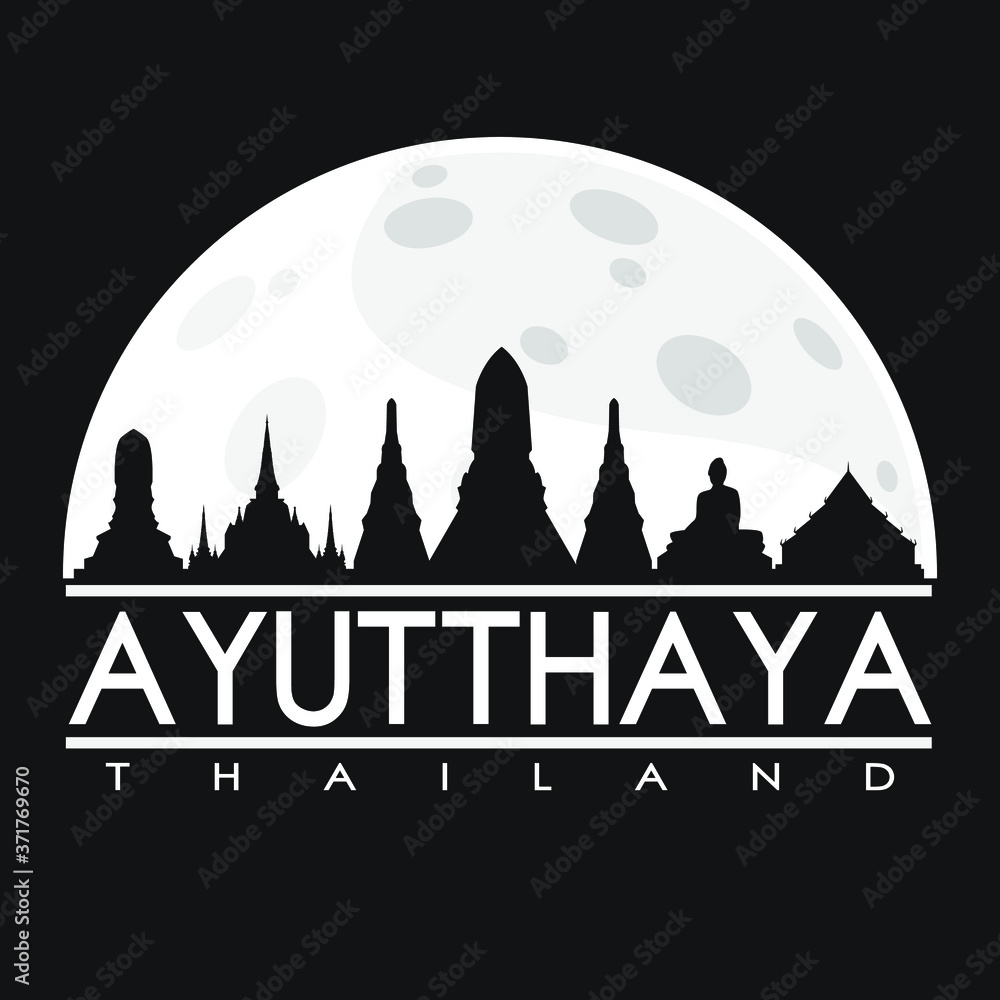 Ayutthaya Thailand Skyline City Flat Silhouette Design Background.