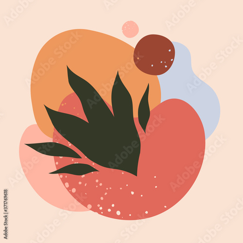 Hand drawn abstract frame. Modern doodle geometric and floristic shape, colorful trendy contemporary element isolated vector illustration