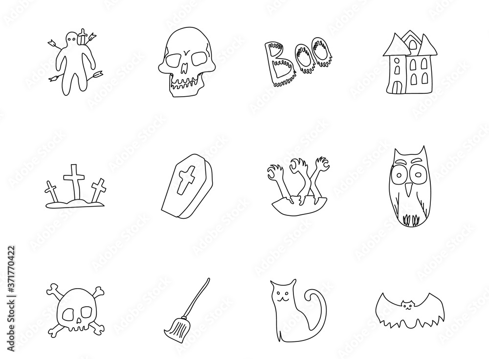 halloween hand drawn linear vector icons isolated on white background. halloween doodle icon set for web and ui design, mobile apps and print products