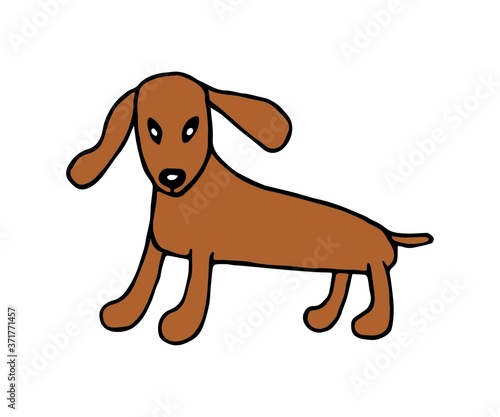 Simple vector drawing. Cute little brown dog  a breed of dachshund isolated on a white background. Favorite pets. For children   s design  labels  logo  sticker  t-shirt with print.