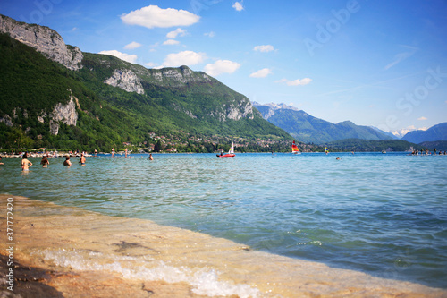 View at the Lake Annecy a perialpine lake in Haute Savoie in France. 