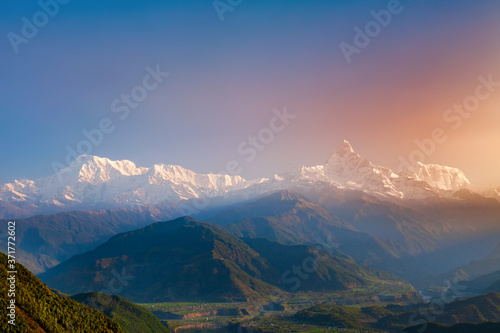 Annapurna mountains aerial panoramic view  Pokhara