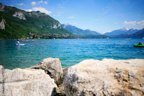 View at the Lake Annecy a perialpine lake in Haute Savoie in France. 