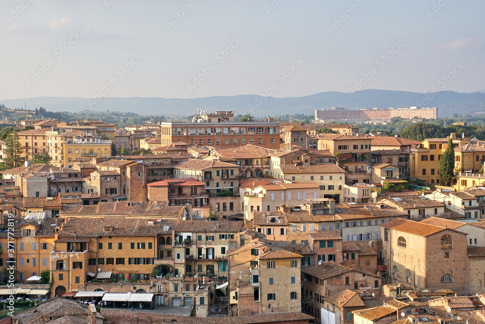 Panoramic view of Siena, ancient houses, Tuscany