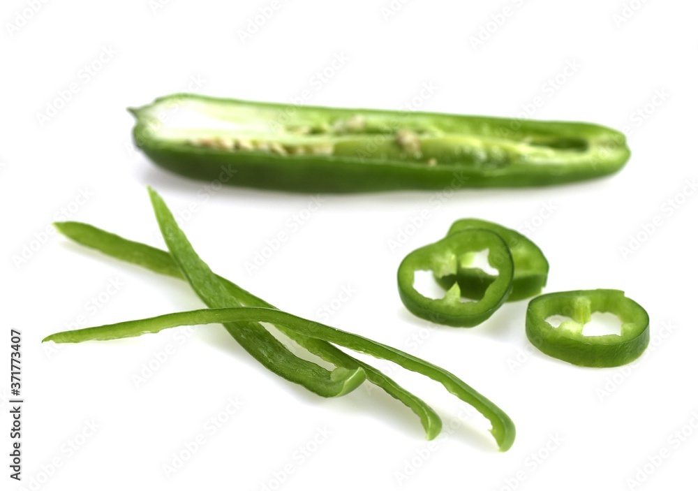 Green Chili Pepper, capsicum annuum against White Background Green Chili Pepper, capsicum annuum against White Background
