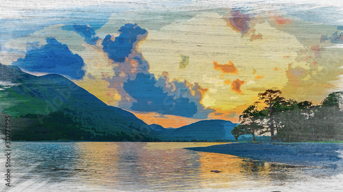 Colorful dusk at lake in Di...