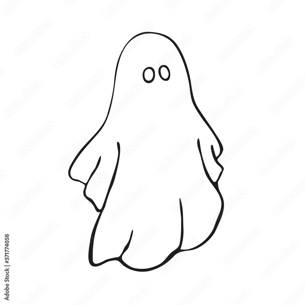 Ghost horror.Vector illustration for the cheerful holiday Halloween.Decorative element for party. Isolated object on white background in Doodle style.Clipart for postcard, invitation, textiles. Ghost horror.Vector illustration for the cheerful holiday Halloween.Decorative element for party. Isolated object on white background in Doodle style.Clipart for postcard, invitation, textiles.
